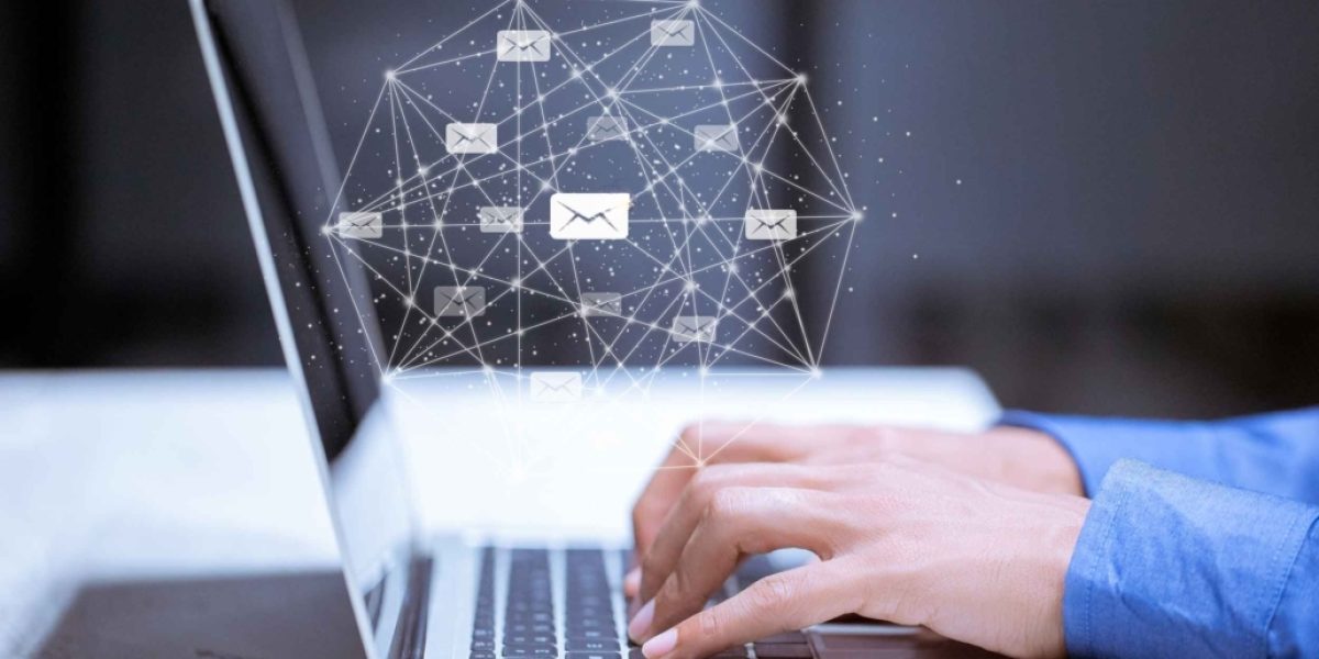 Business using laptop,with email icon,email inbox electronic communication graphics concept.