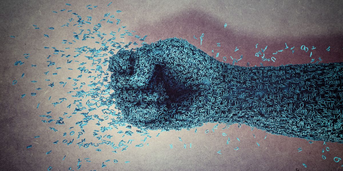 48132511 - fist of hand made up of letters